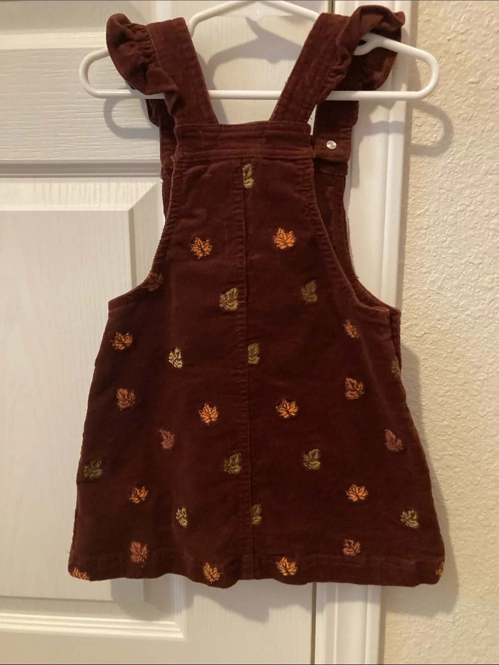 98% Cotton, Corduroy Overall Thanksgiving Dress with Autumn Embroidery
